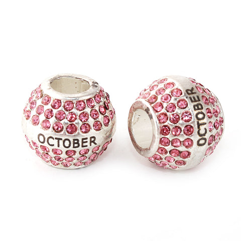 "October" Birthday Birthstone With Month Engraved on Charms for Snake Chain Charm Bracelet