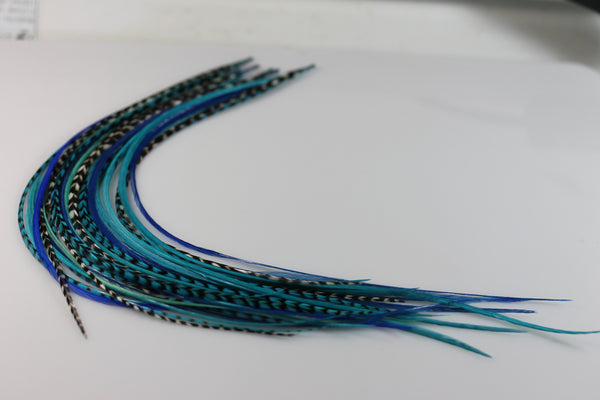 Five Feathers 7-10 Inch long Beautiful Ocean Blue Feathers Bonded At the Tip for Hair Extension Salon Quality Feathers