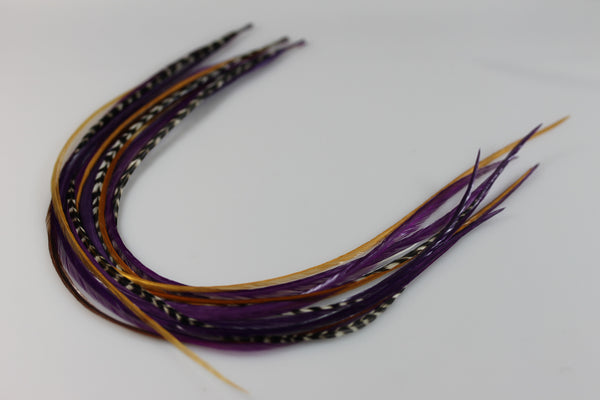 7-10 Dark Purple with Natural Brown Mixes of Quality Feathers Hair Extension! 5 Feathers