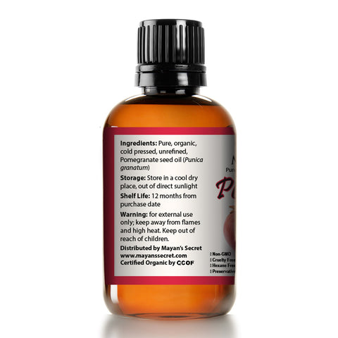 USDA Certified Organic Pomegranate Seed Oil for Skin Repair -Large 4oz Glass Bottle  Cold Pressed and Pure Rejuvenating Oil for Skin, Hair and Nails