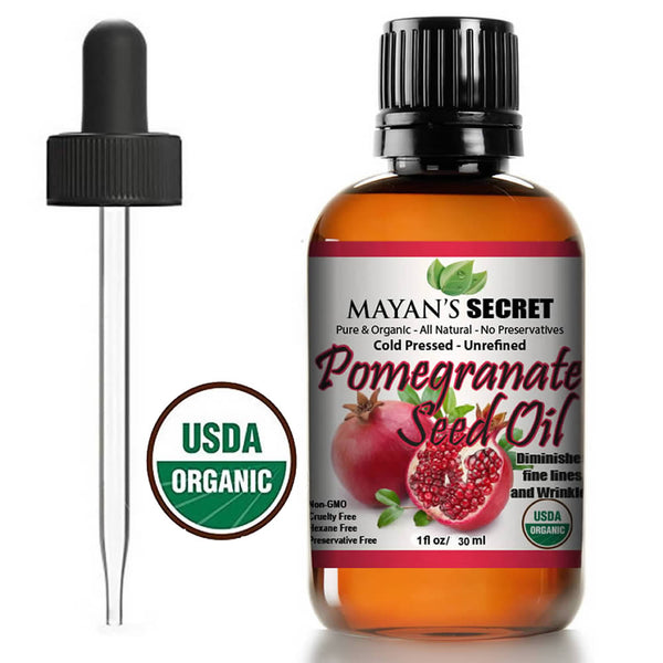 USDA Certified Organic Pomegranate Seed Oil for Skin Repair -1oz Glass Bottle  Cold Pressed and Pure Rejuvenating Oil for Skin, Hair and Nails