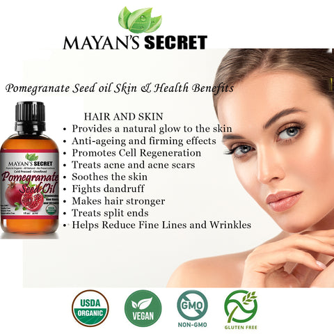 USDA Certified Organic Pomegranate Seed Oil for Skin Repair -1oz Glass Bottle  Cold Pressed and Pure Rejuvenating Oil for Skin, Hair and Nails