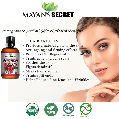 USDA Certified Organic Pomegranate Seed Oil for Skin Repair -Large 4oz Glass Bottle  Cold Pressed and Pure Rejuvenating Oil for Skin, Hair and Nails
