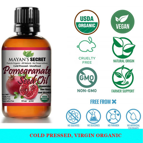 USDA Certified Organic Pomegranate Seed Oil for Skin Repair -1oz Glass Bottle  Cold Pressed and Pure Rejuvenating Oil for Skin, Hair and Nails
