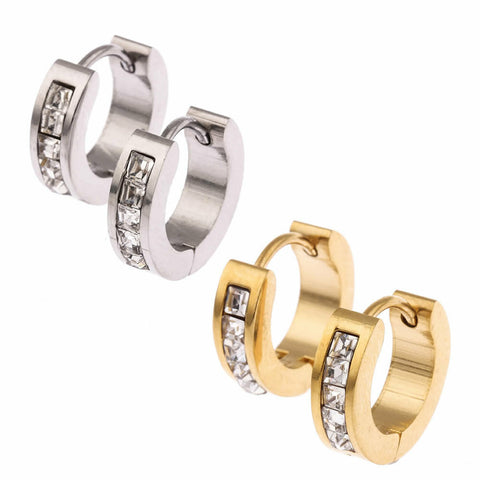 2 Pairs Stainless Steel Womens Mens Hoop Earrings Huggie Earrings CZ Piercings
