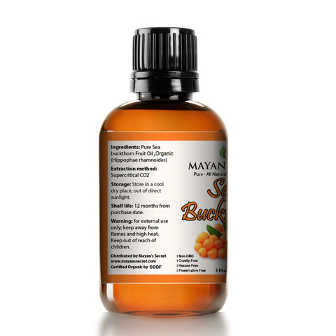 Sea Buckthorn Fruit Oil by Mayan's Secret,USDA Certified Organic, Vegan, Cruelty-Free, Unrefined for Hair, Skin & Nails - Benefits Acne, Eczema & Rosacea