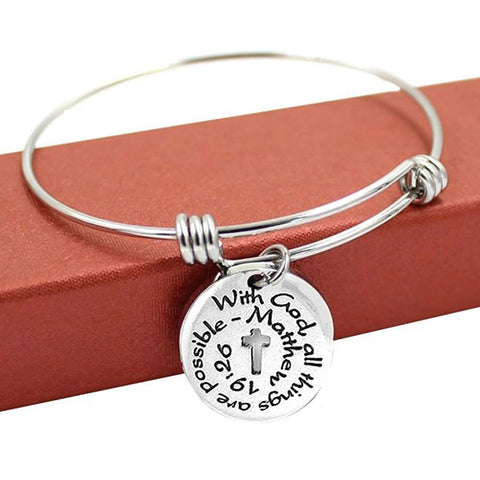 Sexy Sparkles "With God all Things Are Possible" Expandable Wire Bangle Bracelet & Charm Religious Cross - Sexy Sparkles Fashion Jewelry - 2